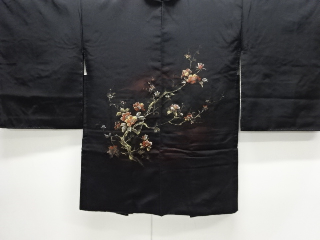 JAPANESE ANTIQUE HAORI / TAISHO ROMAN STYLE / SILK / URUSHI / WOVEN BRANCH FLOWER